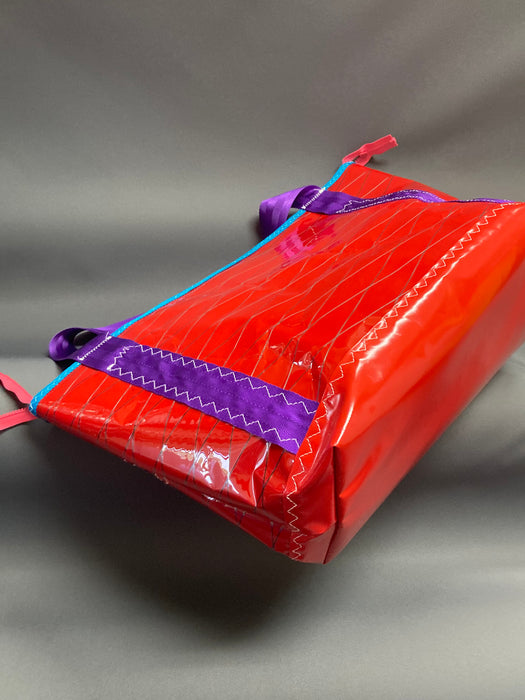 Red, purple windsurf sail cloth tote # 136