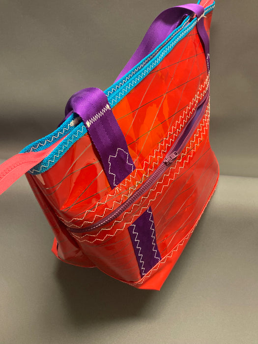 Red, purple windsurf sail cloth tote # 136