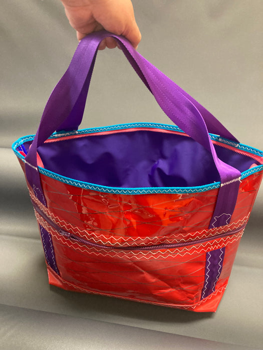 Red, purple windsurf sail cloth tote # 136