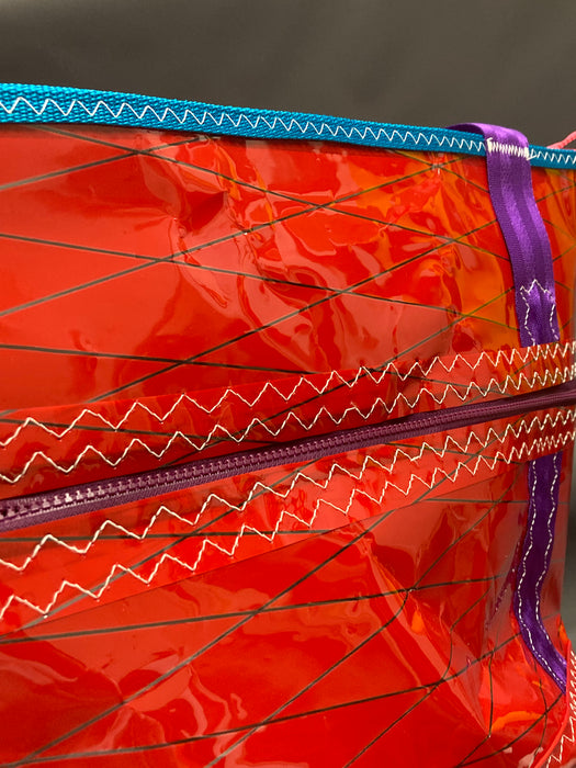 Red, purple windsurf sail cloth tote # 136