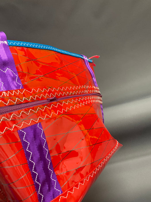Red, purple windsurf sail cloth tote # 136